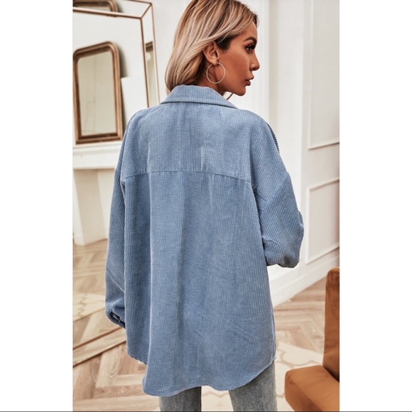 Solid Flap Pocket Button Up Corduroy Overshirt - Picture 2 of 3